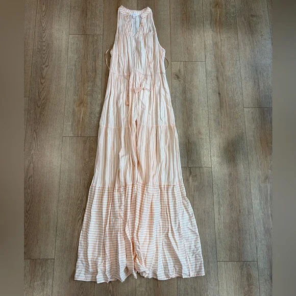 LC Lauren Conrad Peach Striped Maxi Dress Women’s Medium Sleeveless Boho Tiered - Picture 4 of 8